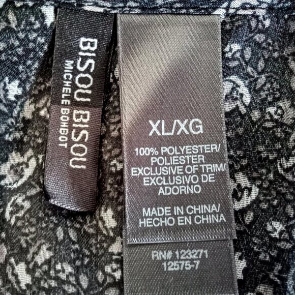 Bisou Bisou Sheer Black & White Lace Trim Top - Picture 5 of 6